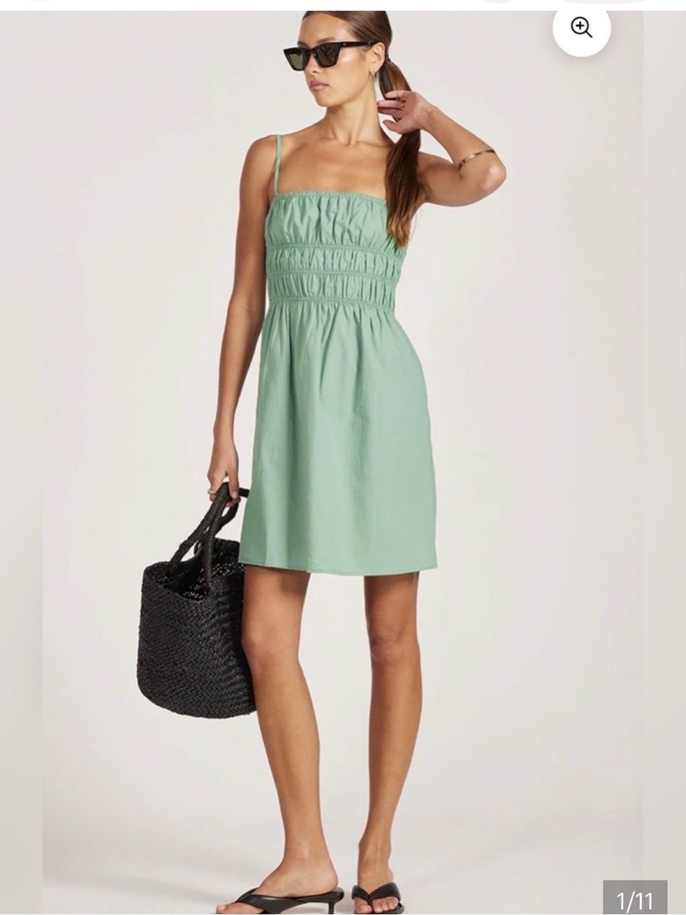 bobi Sage Green Smocked Mini Dress with Spaghetti Straps